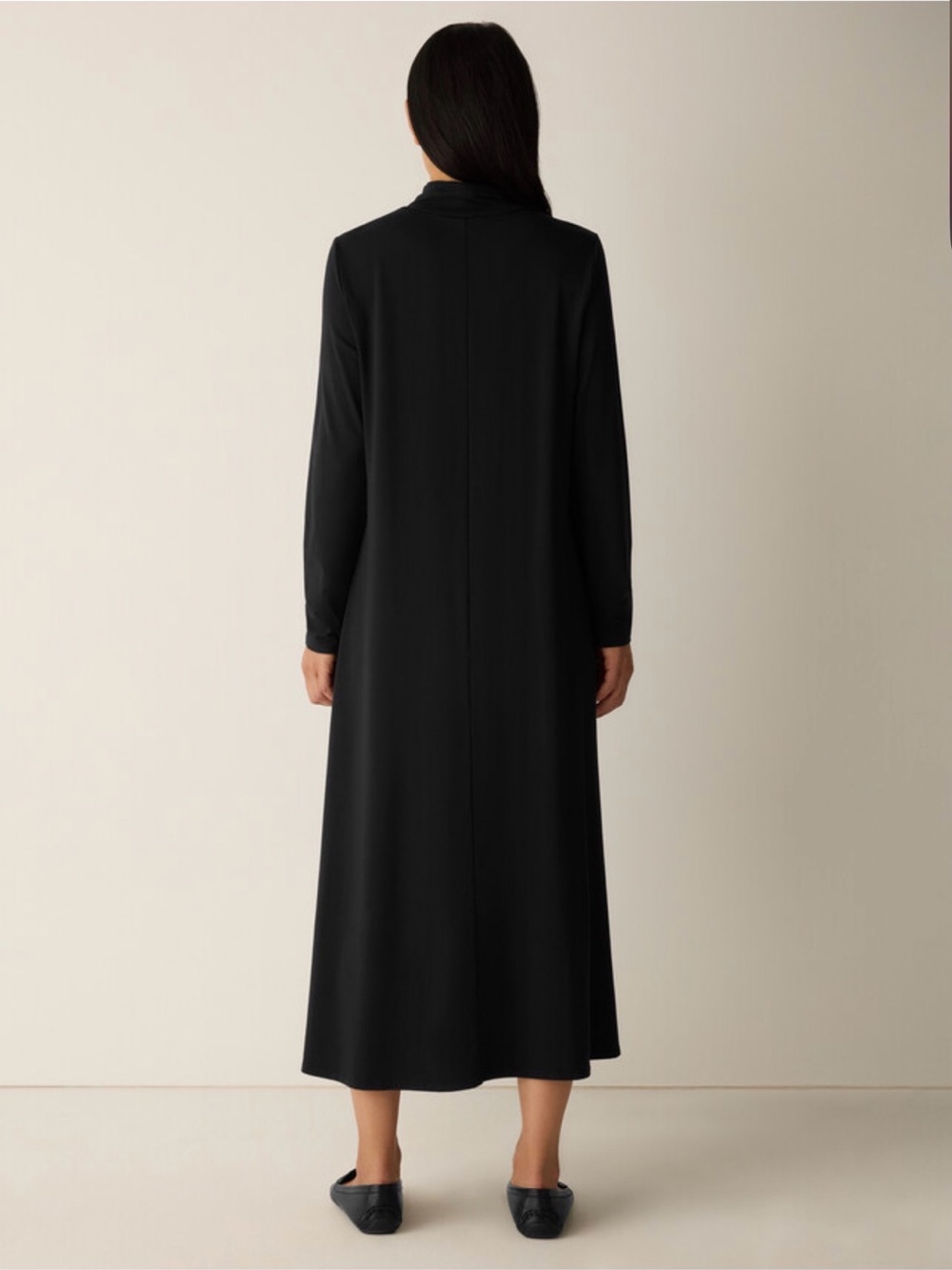 Eileen Fisher Stretch Jersey Knit Long Sleeve Black Turtleneck Maxi Dress - Picture 5 of 8